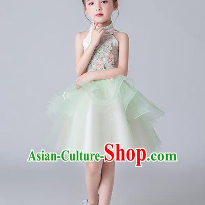 Professional Stage Show Green Veil Bubble Dress Girls Birthday Costume Children Top Grade Compere Short Full Dress
