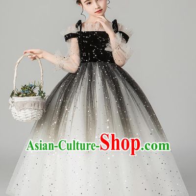 Professional Stage Show Girls Catwalks Black Velvet Dress Children Birthday Costume Top Grade Compere Veil Full Dress