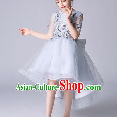 Professional Stage Show Girls Catwalks Blue Short Dress Children Birthday Costume Top Grade Compere Bubble Full Dress