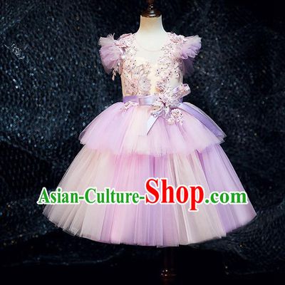 Professional Stage Show Girls Catwalks Rainbow Dress Children Birthday Costume Top Grade Compere Short Bubble Full Dress