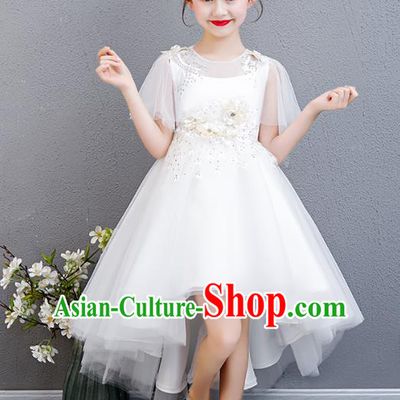 Top Grade Children Birthday Costume Compere Bubble Full Dress Professional Stage Show Girls Catwalks White Veil Dress