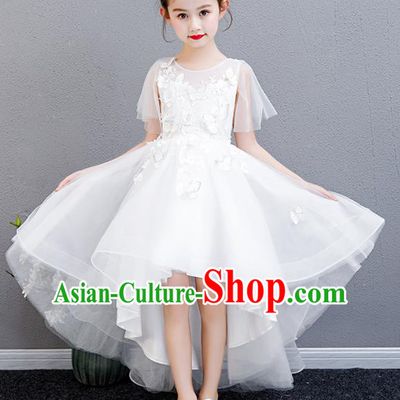 Top Grade Children Compere Costume Birthday Full Dress Professional Stage Show Girls Catwalks White Bubble Veil Dress