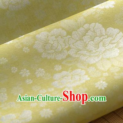 Asian Korea Classical Peony Flowers Pattern Yellow Silk Fabric Korean Fashion Drapery Traditional Hanbok Material