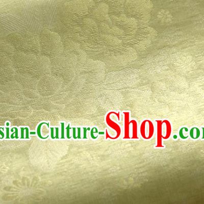 Asian Korea Classical Peony Flowers Pattern Yellow Silk Fabric Korean Fashion Drapery Traditional Hanbok Material