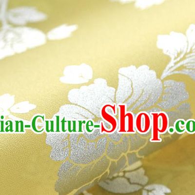 Asian Korea Classical Peony Pattern Light Yellow Silk Fabric Korean Traditional Fashion Drapery Hanbok Material