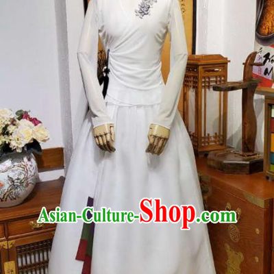 Korean Dance Training White Veil Blouse and Skirt Asian Women Hanbok Informal Apparels Korea Fashion Traditional Costumes