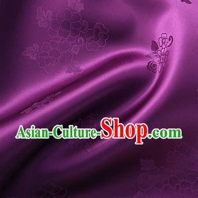Traditional Korean Classical Roses Pattern Purple Satin Drapery Hanbok Material Asian Korea Fashion Silk Fabric
