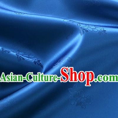 Traditional Korean Classical Roses Pattern Deep Blue Satin Drapery Hanbok Material Asian Korea Fashion Silk Fabric
