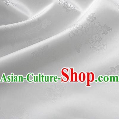 Traditional Korean Classical Roses Pattern White Satin Drapery Hanbok Material Asian Korea Fashion Silk Fabric