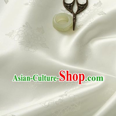 Traditional Korean Classical Roses Pattern Beige Satin Drapery Hanbok Material Asian Korea Fashion Silk Fabric