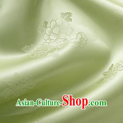 Traditional Korean Classical Roses Pattern Greenyellow Satin Drapery Hanbok Material Asian Korea Fashion Silk Fabric