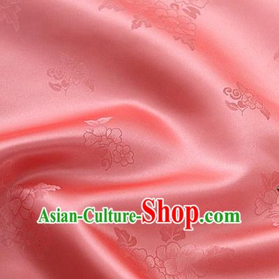 Traditional Korean Classical Roses Pattern Watermelon Red Satin Drapery Hanbok Material Asian Korea Fashion Silk Fabric