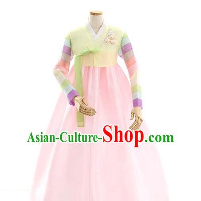 Korean Traditional Wedding Light Yellow Blouse and Pink Dress Korea Fashion Bride Costumes Hanbok Apparels for Women