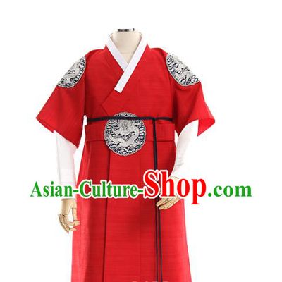 Asian Korea Court Prince Red Vest Shirt and Pants Dress Korean Bridegroom Fashion Traditional Apparels Hanbok Wedding Costumes
