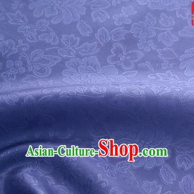 Traditional Korean Fashion Navy Gauze Drapery Hanbok Material Asian Korea Classical Flowers Pattern Silk Fabric