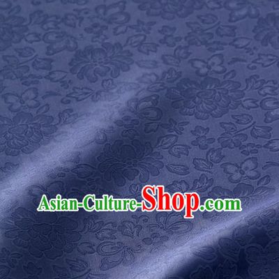 Traditional Korean Fashion Deep Blue Gauze Drapery Hanbok Material Asian Korea Classical Flowers Pattern Silk Fabric