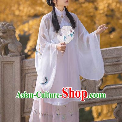 Chinese Ancient Nobility Female Costumes Traditional Ming Dynasty Hanfu Young Lady Apparels White Blouse and Skirt Full Set