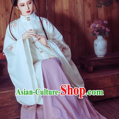 Chinese Ancient Ming Dynasty Princess Costumes Traditional Hanfu Apparels White Gown and Skirt for Women