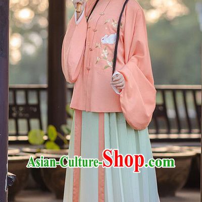 Traditional Chinese Ming Dynasty Young Lady Costumes Ancient Court Princess Blouse and Skirt Hanfu Apparels Complete Set