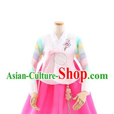 Korean Bride Hanbok Pink Blouse and Rosy Dress Korea Fashion Wedding Costumes Traditional Festival Apparels for Women