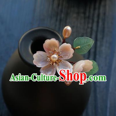Chinese Classical Pearls Hair Clip Hair Accessories Handmade Ancient Hanfu Pink Sakura Hairpin for Women