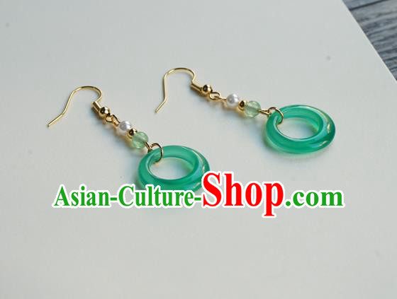 Handmade Chinese Women Hanfu Ear Accessories Ancient Court Eardrop Classical Green Ring Earrings Handmade Chinese Women Hanfu Ear Accessories Ancient Court Eardrop Classical Green Ring Earrings
