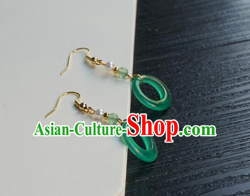 Handmade Chinese Women Hanfu Ear Accessories Ancient Court Eardrop Classical Green Ring Earrings Handmade Chinese Women Hanfu Ear Accessories Ancient Court Eardrop Classical Green Ring Earrings