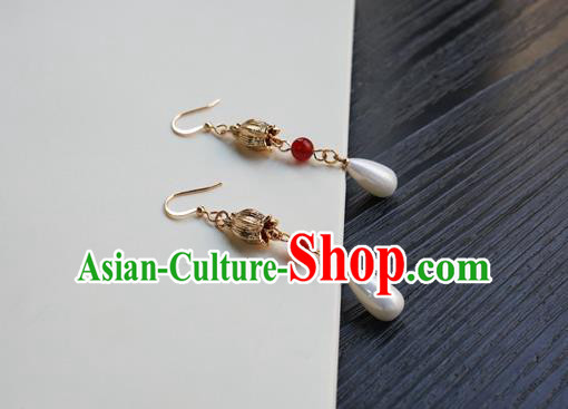 Handmade Chinese Women Hanfu Pearl Ear Accessories Ancient Court Eardrop Classical Earrings Handmade Chinese Women Hanfu Pearl Ear Accessories Ancient Court Eardrop Classical Earrings