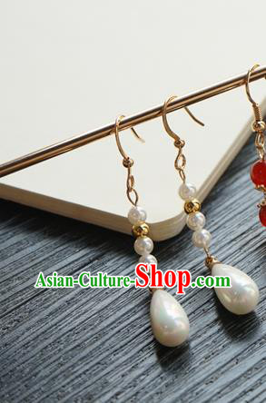 Handmade Chinese Women Cheongsam Ear Accessories Classical Hanfu White Pearls Earrings Handmade Chinese Women Cheongsam Ear Accessories Classical Hanfu White Pearls Earrings