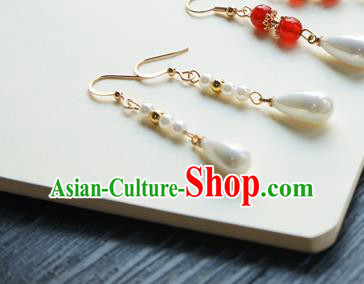 Handmade Chinese Women Cheongsam Ear Accessories Classical Hanfu White Pearls Earrings Handmade Chinese Women Cheongsam Ear Accessories Classical Hanfu White Pearls Earrings