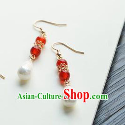 Handmade Chinese Women Cheongsam Ear Accessories Classical Hanfu Red Beads Earrings