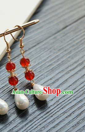 Handmade Chinese Women Cheongsam Ear Accessories Classical Hanfu Red Beads Earrings Handmade Chinese Women Cheongsam Ear Accessories Classical Hanfu Red Beads Earrings