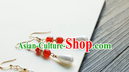 Handmade Chinese Women Cheongsam Ear Accessories Classical Hanfu Red Beads Earrings Handmade Chinese Women Cheongsam Ear Accessories Classical Hanfu Red Beads Earrings