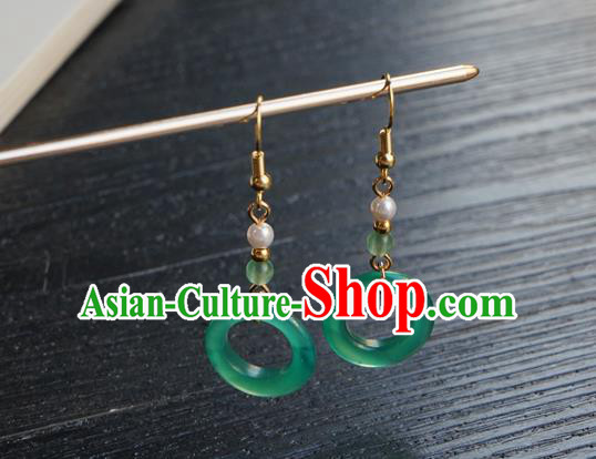 Handmade Chinese Women Hanfu Ear Accessories Ancient Court Eardrop Classical Green Ring Earrings Handmade Chinese Women Hanfu Ear Accessories Ancient Court Eardrop Classical Green Ring Earrings