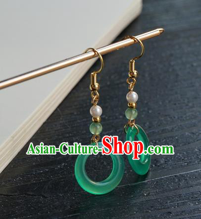 Handmade Chinese Women Hanfu Ear Accessories Ancient Court Eardrop Classical Green Ring Earrings Handmade Chinese Women Hanfu Ear Accessories Ancient Court Eardrop Classical Green Ring Earrings