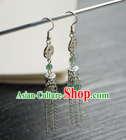 Handmade Chinese Women Argent Tassel Ear Accessories Classical Hanfu White Beads Earrings Handmade Chinese Women Argent Tassel Ear Accessories Classical Hanfu White Beads Earrings