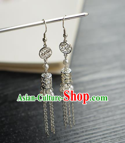 Handmade Chinese Women Argent Tassel Ear Accessories Classical Hanfu Green Beads Earrings Handmade Chinese Women Argent Tassel Ear Accessories Classical Hanfu Green Beads Earrings