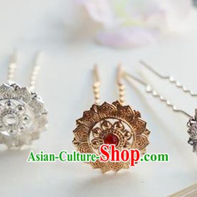 Chinese Classical Red Gem Hair Clip Hair Accessories Handmade Ancient Hanfu Tang Dynasty Golden Hairpin for Women