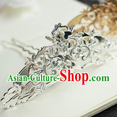 Chinese Classical Argent Hair Crown Hair Accessories Handmade Ancient Tang Dynasty Court Hairpin for Women
