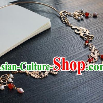 Chinese Handmade Golden Longevity Lock Hanfu Pearl Necklace Classical Jewelry Accessories Ancient Princess Necklet for Women