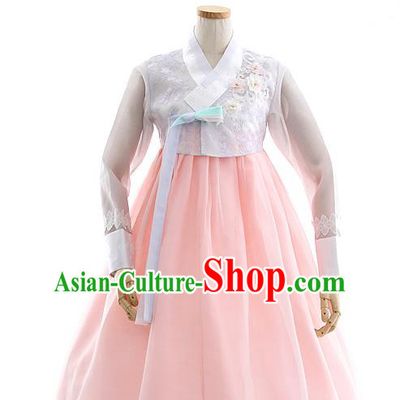 Korean Bride Hanbok Embroidered Lilac Blouse and Pink Dress Korea Fashion Wedding Costumes Traditional Festival Apparels for Women