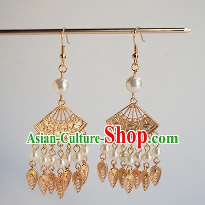 Handmade Chinese Classical Ear Accessories Ancient Hanfu Court Golden Earrings