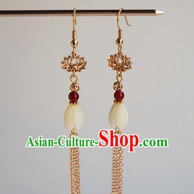 Handmade Chinese Classical Golden Tassel Ear Accessories Ancient Women Hanfu Yulan Magnolia Earrings
