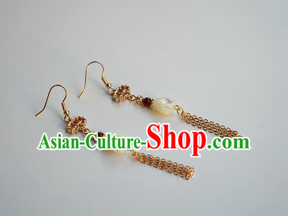 Handmade Chinese Classical Golden Tassel Ear Accessories Ancient Women Hanfu Yulan Magnolia Earrings Handmade Chinese Classical Golden Tassel Ear Accessories Ancient Women Hanfu Yulan Magnolia Earrings
