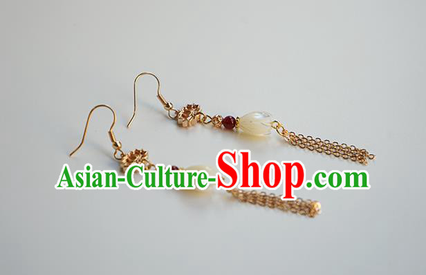 Handmade Chinese Classical Golden Tassel Ear Accessories Ancient Women Hanfu Yulan Magnolia Earrings Handmade Chinese Classical Golden Tassel Ear Accessories Ancient Women Hanfu Yulan Magnolia Earrings