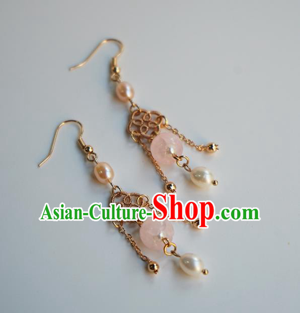 Handmade Chinese Classical Pearls Ear Accessories Ancient Women Hanfu Pink Bead Earrings Handmade Chinese Classical Pearls Ear Accessories Ancient Women Hanfu Pink Bead Earrings