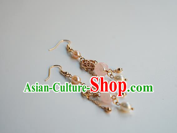 Handmade Chinese Classical Pearls Ear Accessories Ancient Women Hanfu Pink Bead Earrings Handmade Chinese Classical Pearls Ear Accessories Ancient Women Hanfu Pink Bead Earrings