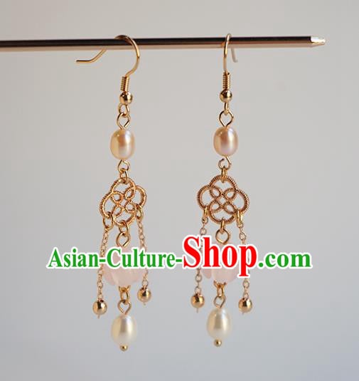 Handmade Chinese Classical Pearls Ear Accessories Ancient Women Hanfu Pink Bead Earrings Handmade Chinese Classical Pearls Ear Accessories Ancient Women Hanfu Pink Bead Earrings