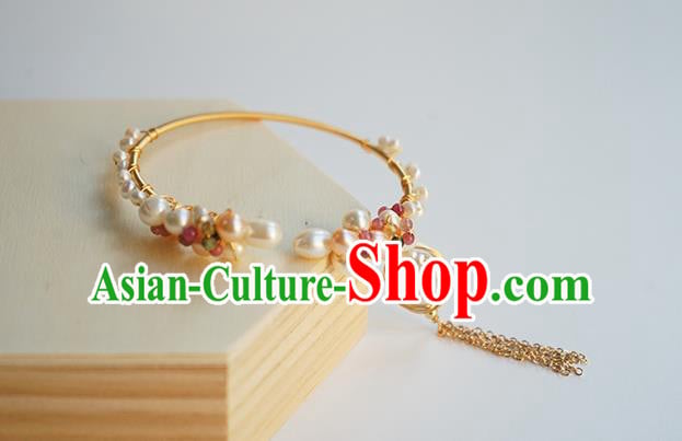 Chinese Classical Pearls Bracelet Jewelry Accessories Ancient Hanfu Golden Tassel Bangle Chinese Classical Pearls Bracelet Jewelry Accessories Ancient Hanfu Golden Tassel Bangle