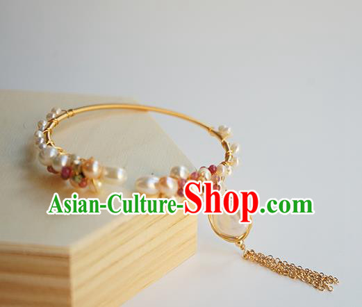 Chinese Classical Pearls Bracelet Jewelry Accessories Ancient Hanfu Golden Tassel Bangle Chinese Classical Pearls Bracelet Jewelry Accessories Ancient Hanfu Golden Tassel Bangle